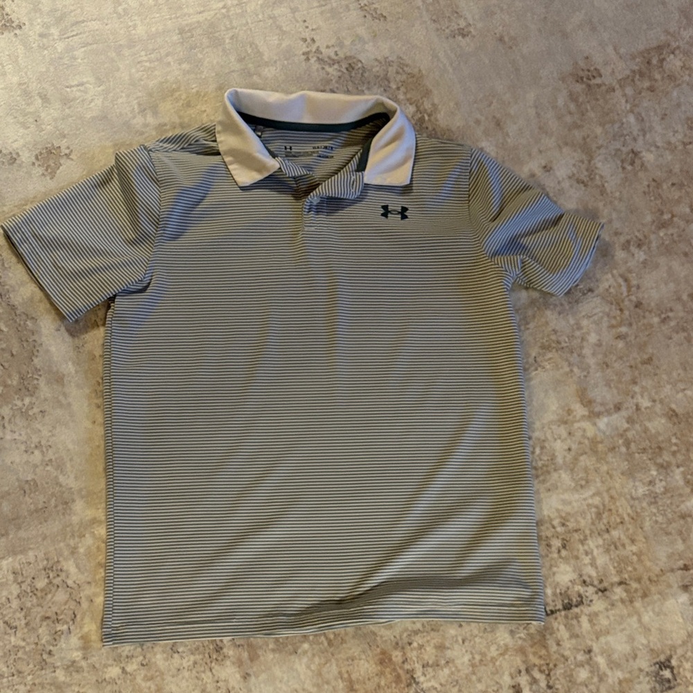 Under Armour Kids Polo with Gray and White Stripes